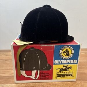 Vintage Olympian Equestrian Riding Helmet Black Velvet Women's Size 7 1/8 in Box